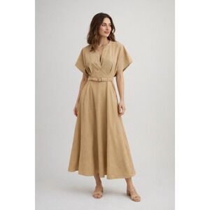 New Aveloria Minimalist Tan Belted Structured Retro Style Work Dress‎ Women's SM